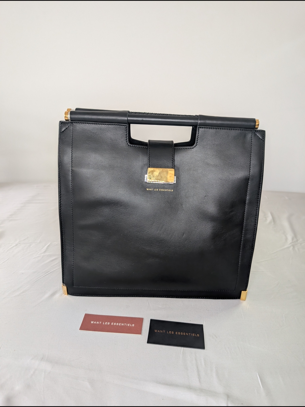 WANT LES ESSENTIELS Black Leather Structured Tote Mina Top Handle Satchel